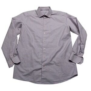 Eton Shirt Mens 17 43/17 Pink Blue Check Plaid Contemporary Fit Long Sleeve